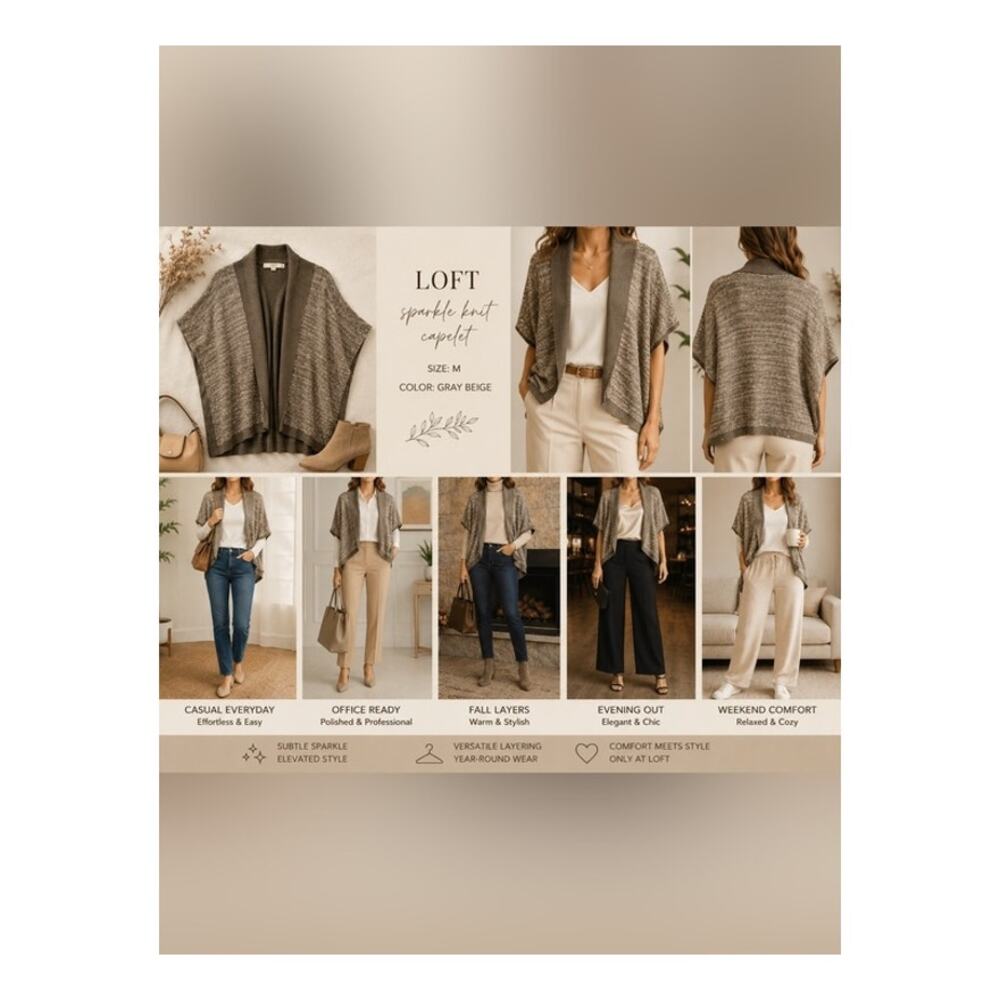LOFT Sweater Vest Womens Size M Gray Open Cardigan Knit Layering Boho Casual
